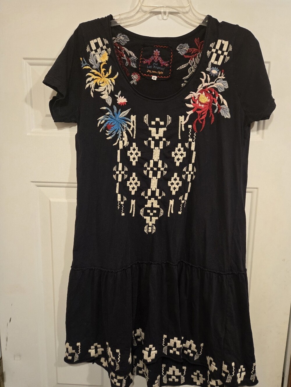 Johnny Was Black Embroidered Tunic Mini Dress Small